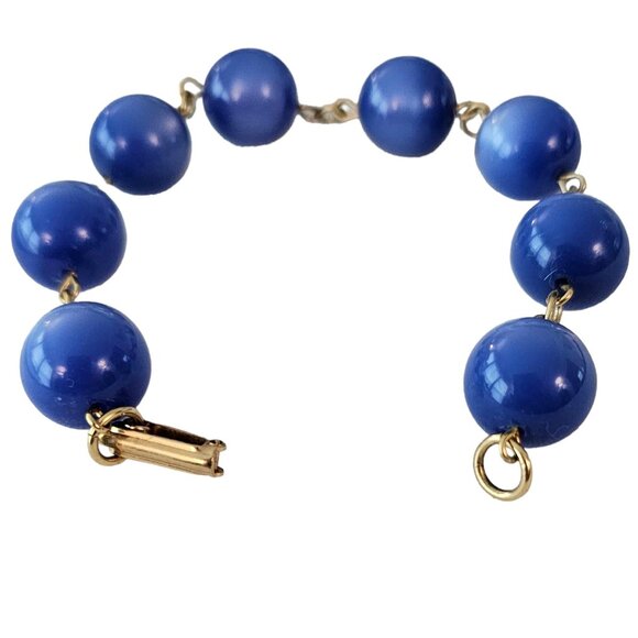 Gold Tone Vintage Round Lucite Moonstone Bead Bracelet 8" Long, L147 - Picture 3 of 7